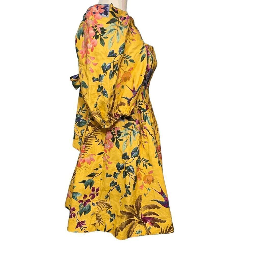 Zimmermann Tropicana Floral Linen Cut-Out Printed Yellow Mini Dress AU 0, US 4 - Picture 5 of 10